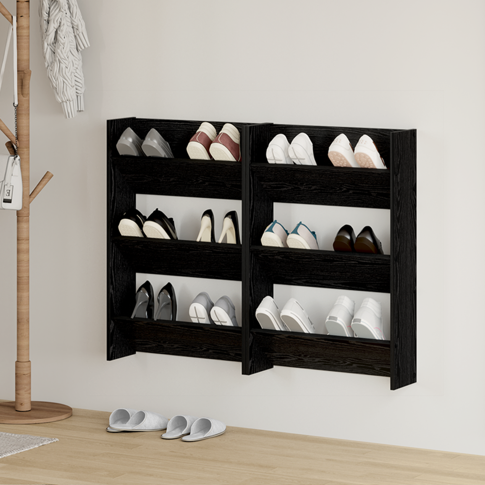 Produktbild för Skoskåp 2 pcs Svart Ek 60 x 18 x 90 cm Konstruerat trä