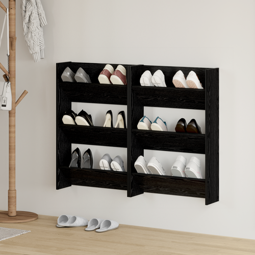 vidaXL Skoskåp 2 pcs Svart Ek 60 x 18 x 90 cm Konstruerat trä