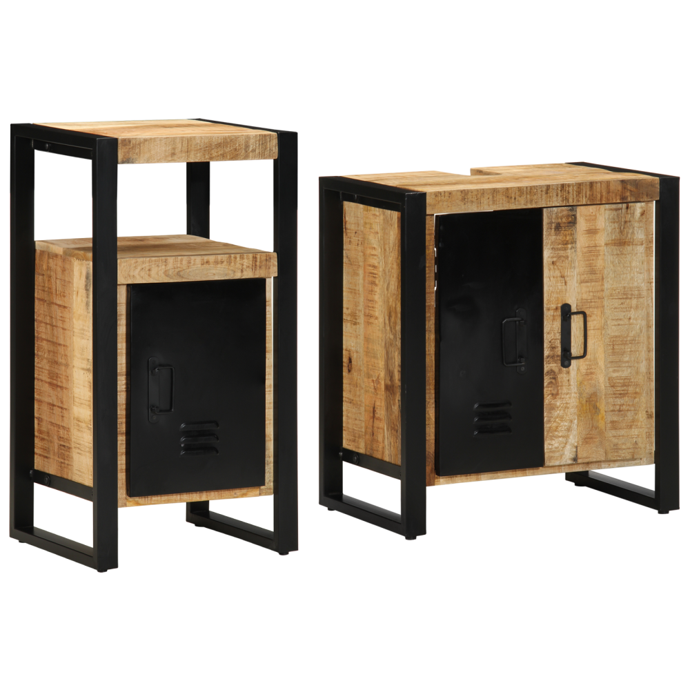 Produktbild för Badrumsmöbelset med låda 2 pcs Brun och svart Massivt mangoträ