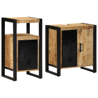 Produktbild för Badrumsmöbelset med låda 2 pcs Brun och svart Massivt mangoträ