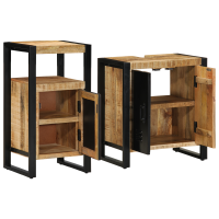 Produktbild för Badrumsmöbelset med låda 2 pcs Brun och svart Massivt mangoträ