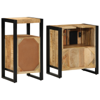 Produktbild för Badrumsmöbelset med låda 2 pcs Brun och svart Massivt mangoträ