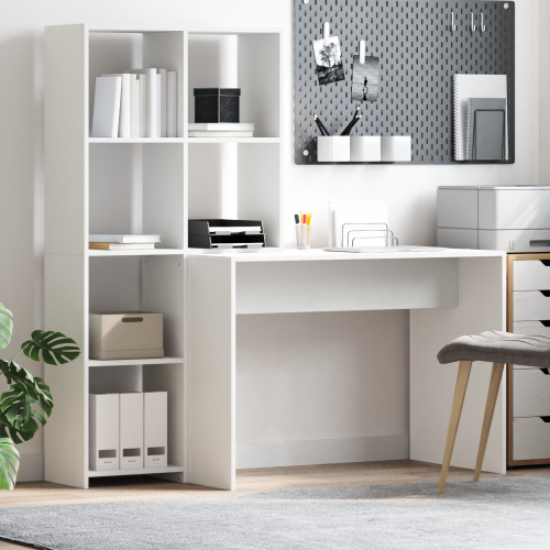 vidaXL Skrivbord med hylla Vit 138,5 x 55 x 143 cm Konstruerat trä