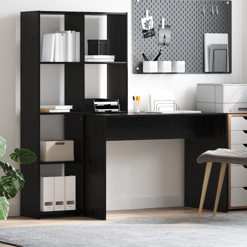 Produktbild för Skrivbord Svart Ek 138,5 x 55 x 143 cm Konstruerat trä