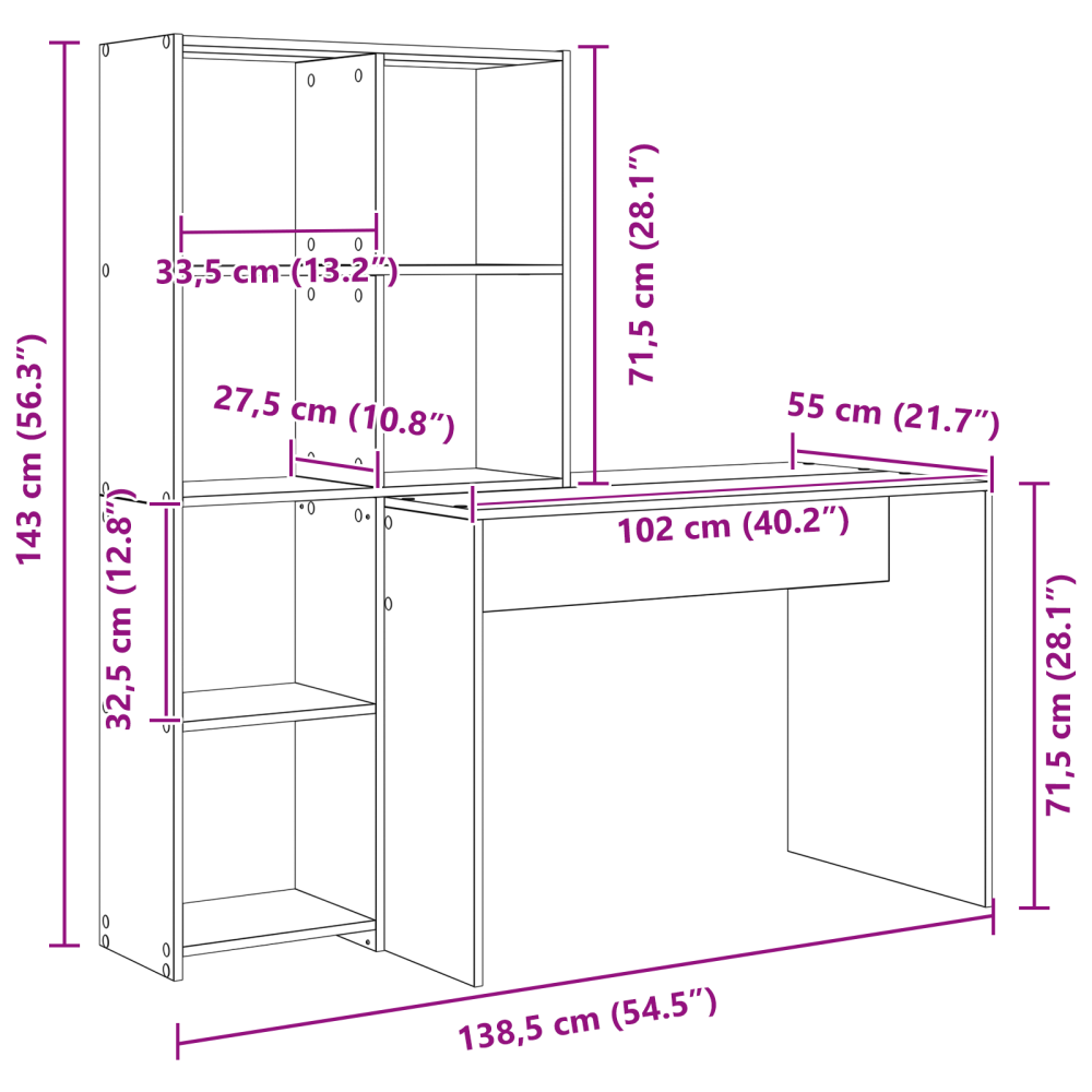 Produktbild för Skrivbord Sonoma-ek 138,5 x 55 x 143 cm Konstruerat trä
