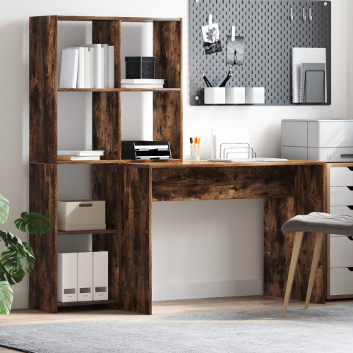 vidaXL Skrivbord med hylla Rökt ek 138,5 x 55 x 143 cm Konstruerat trä