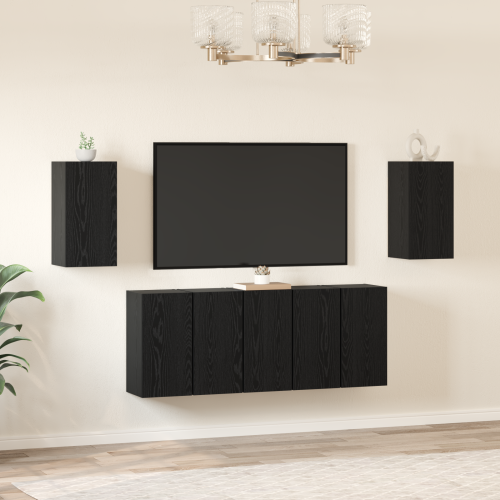 Produktbild för TV-bänkset 7 pcs Svart Ek 30,5 x 30 x 60 cm Konstruerat trä