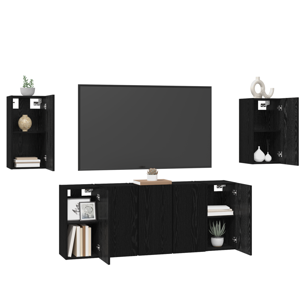Produktbild för TV-bänkset 7 pcs Svart Ek 30,5 x 30 x 60 cm Konstruerat trä