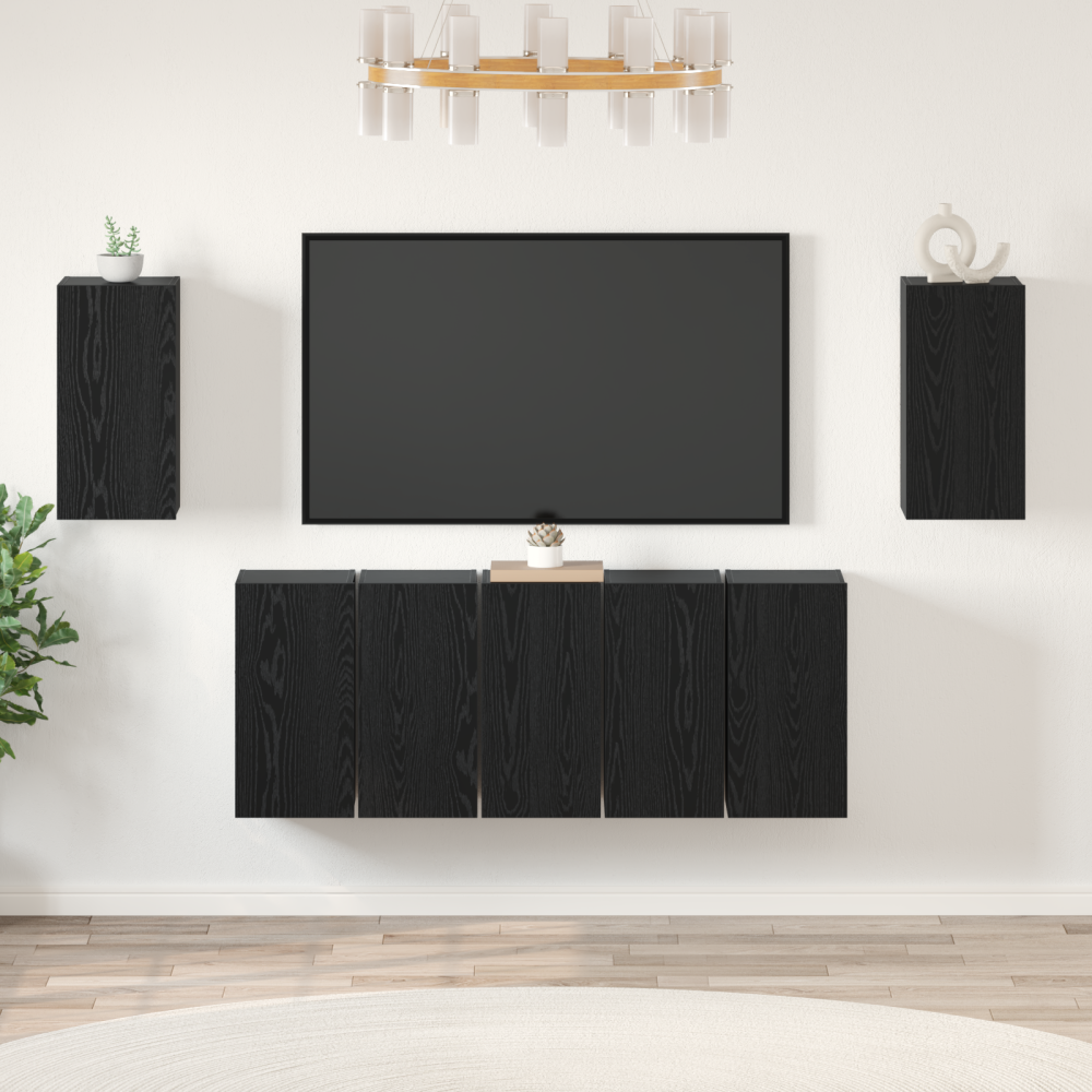 Produktbild för TV-bänkset 7 pcs Svart Ek 30,5 x 30 x 60 cm Konstruerat trä