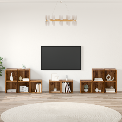 vidaXL TV-bänkset Väggmonterad 8 pcs Gammalt trä Konstruerat trä