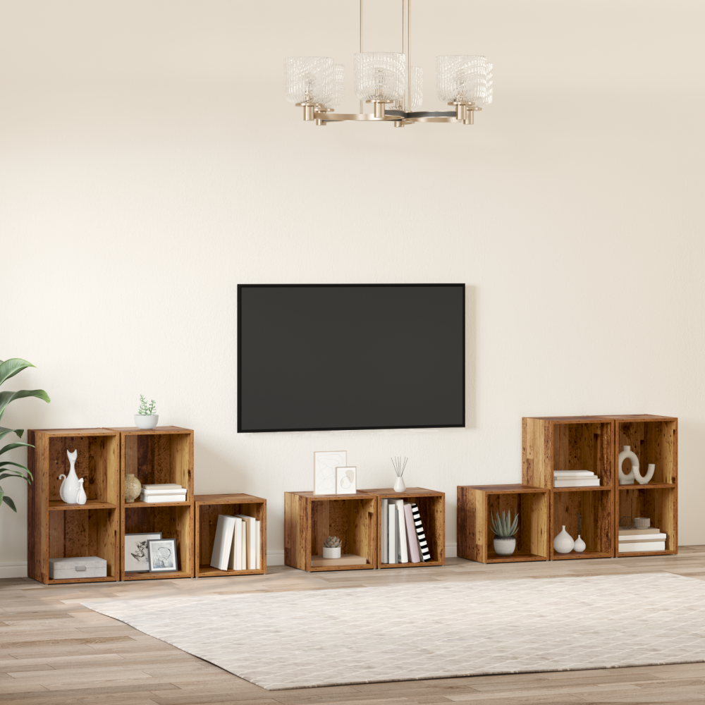 Produktbild för TV-bänkset Väggmonterad 8 pcs Gammalt trä Konstruerat trä