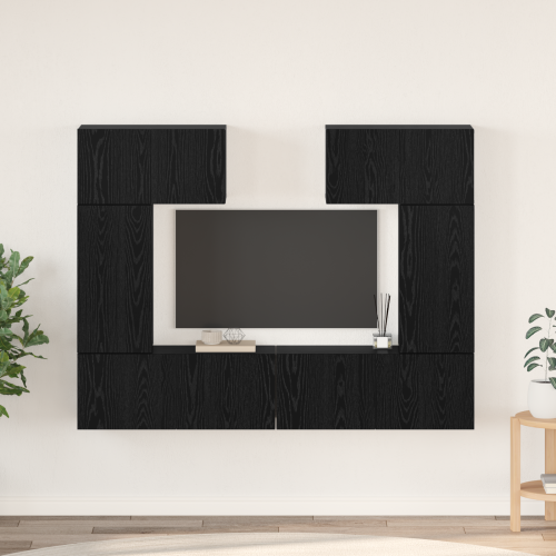 vidaXL TV-bänkset Väggmonterad 6 pcs Svart Ek Konstruerat trä