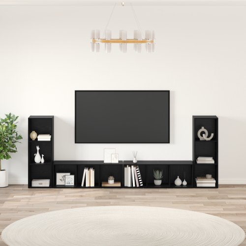 vidaXL TV-bänkset 4 pcs Svart Ek 37 x 35 x 107 cm Konstruerat trä