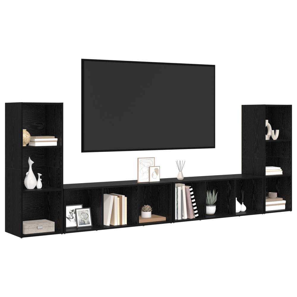 Produktbild för TV-bänkset 4 pcs Svart Ek 37 x 35 x 107 cm Konstruerat trä