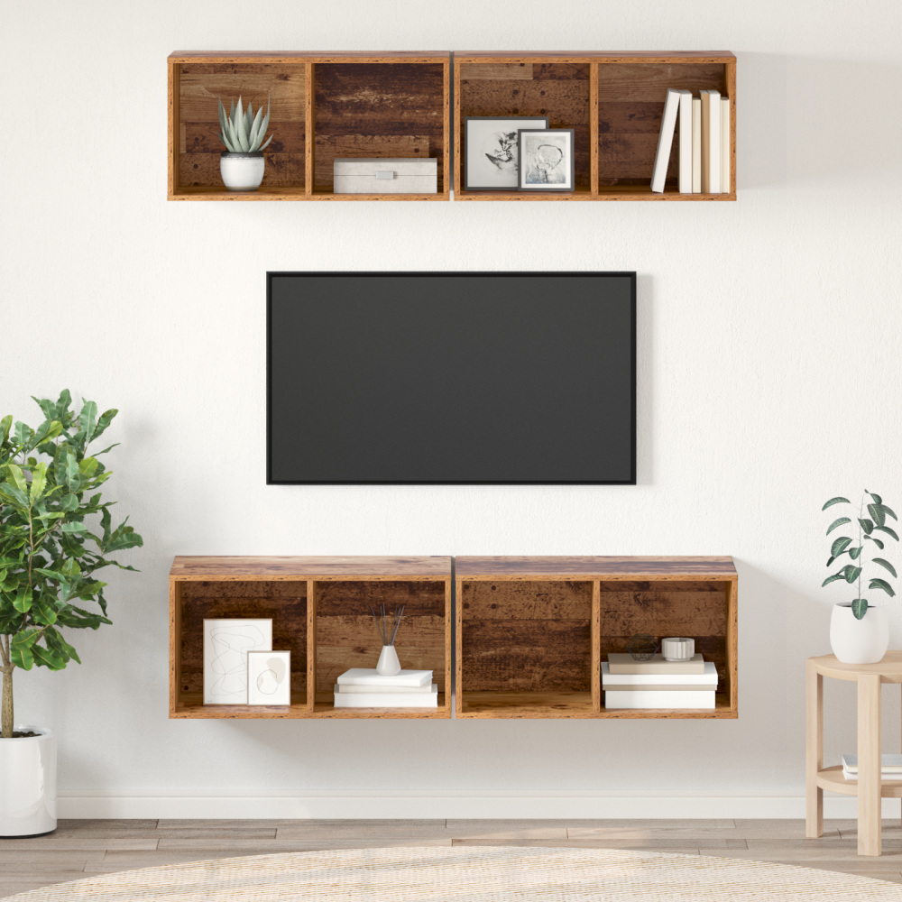 Produktbild för TV-bänkset 4 pcs Gammalt trä 37 x 37 x 72 cm Konstruerat trä
