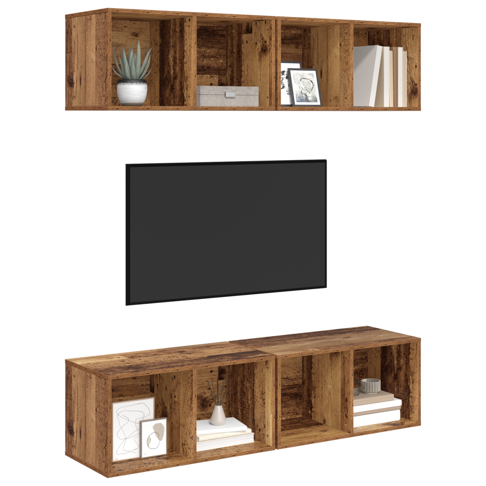 Produktbild för TV-bänkset 4 pcs Gammalt trä 37 x 37 x 72 cm Konstruerat trä