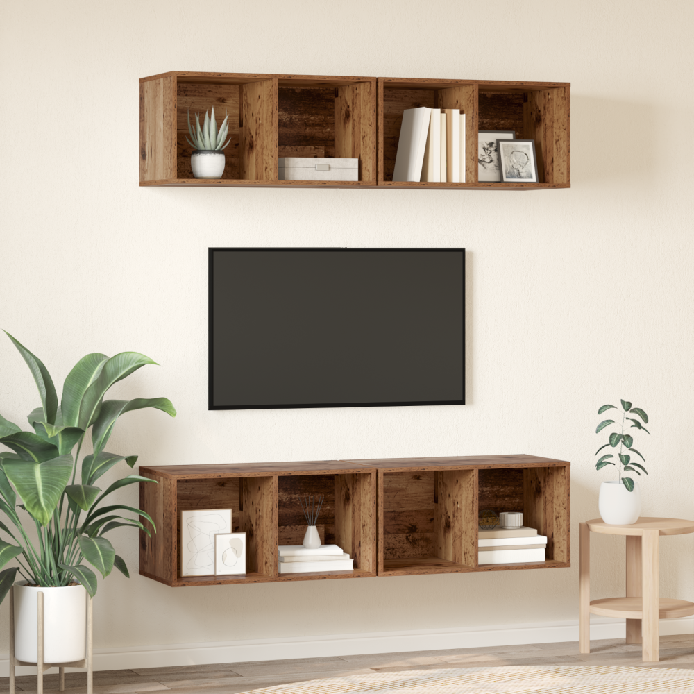 Produktbild för TV-bänkset 4 pcs Gammalt trä 37 x 37 x 72 cm Konstruerat trä