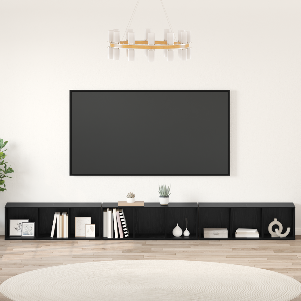 Produktbild för TV-bänkset 3 pcs Svart Ek 37 x 35 x 107 cm Konstruerat trä