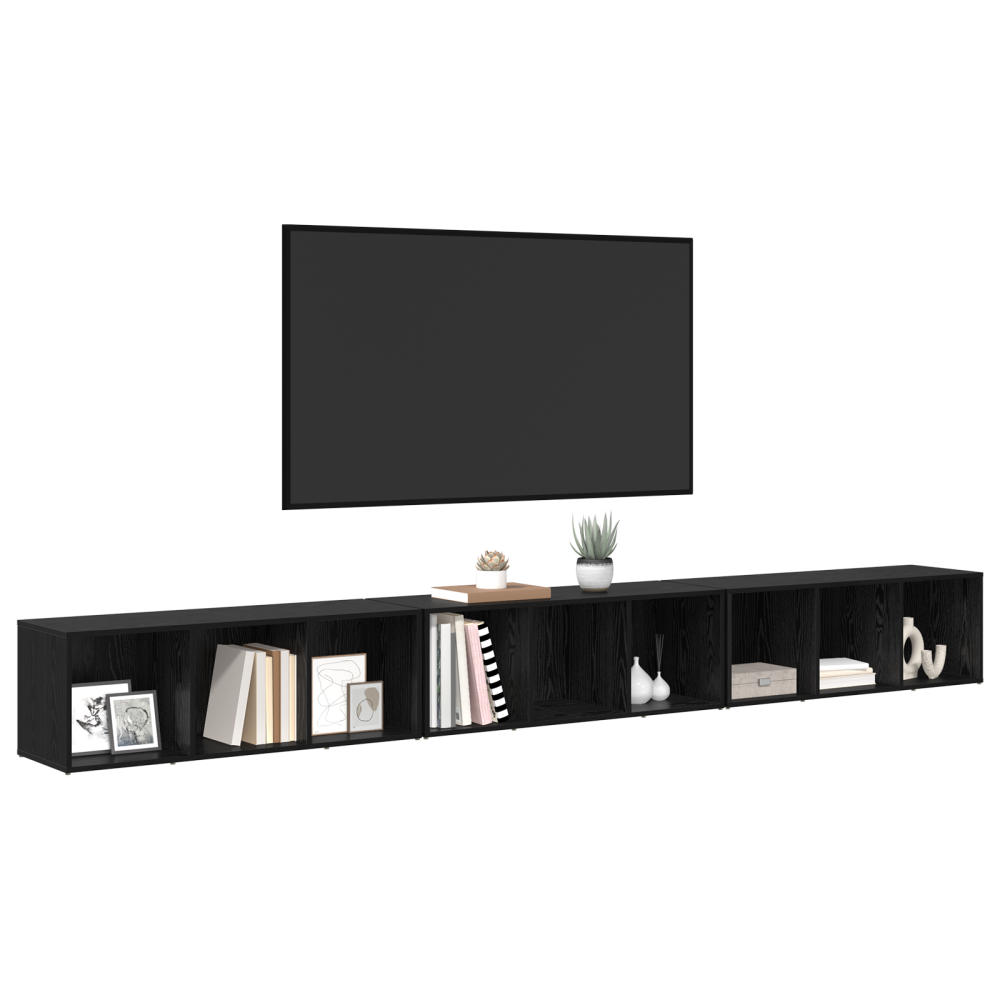 Produktbild för TV-bänkset 3 pcs Svart Ek 37 x 35 x 107 cm Konstruerat trä