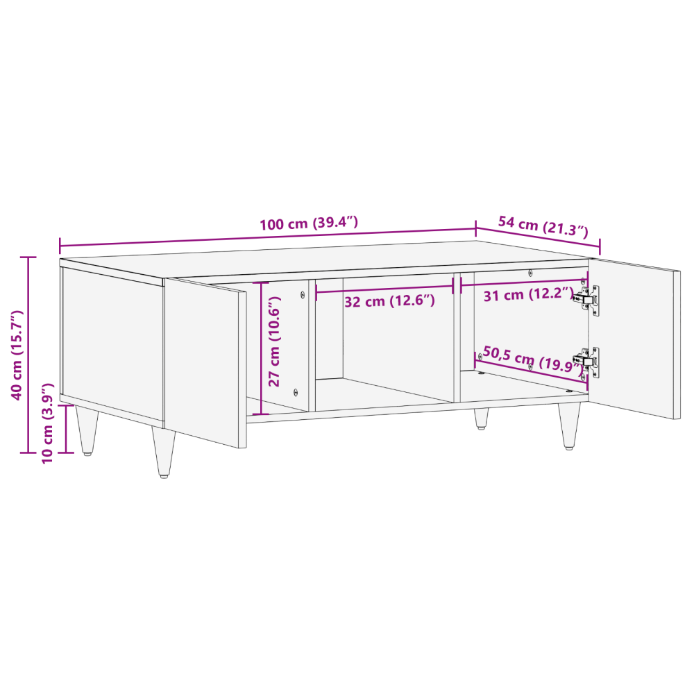 Produktbild för Kaffeebord 100 x 54 x 40 cm Massivt mangoträ