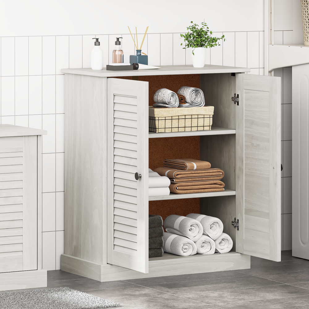 Produktbild för Badrumsskåp VIGO Vit och antikvit 68 x 34 x 80 cm Massiv furu