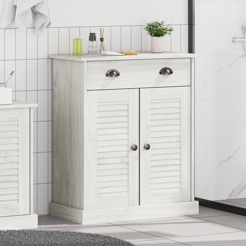 Produktbild för Badrumsskåp VIGO Vit och antikvit 68 x 34 x 80 cm Massiv furu