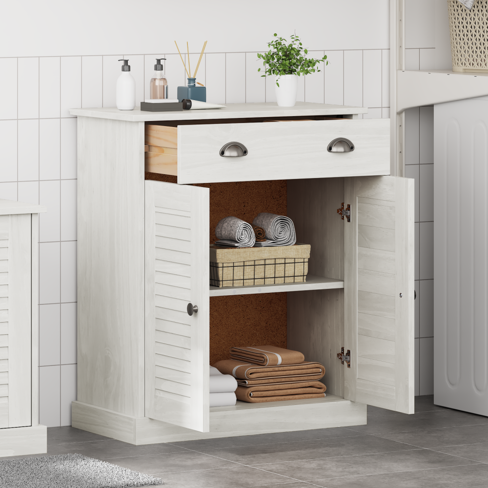 Produktbild för Badrumsskåp VIGO Vit och antikvit 68 x 34 x 80 cm Massiv furu