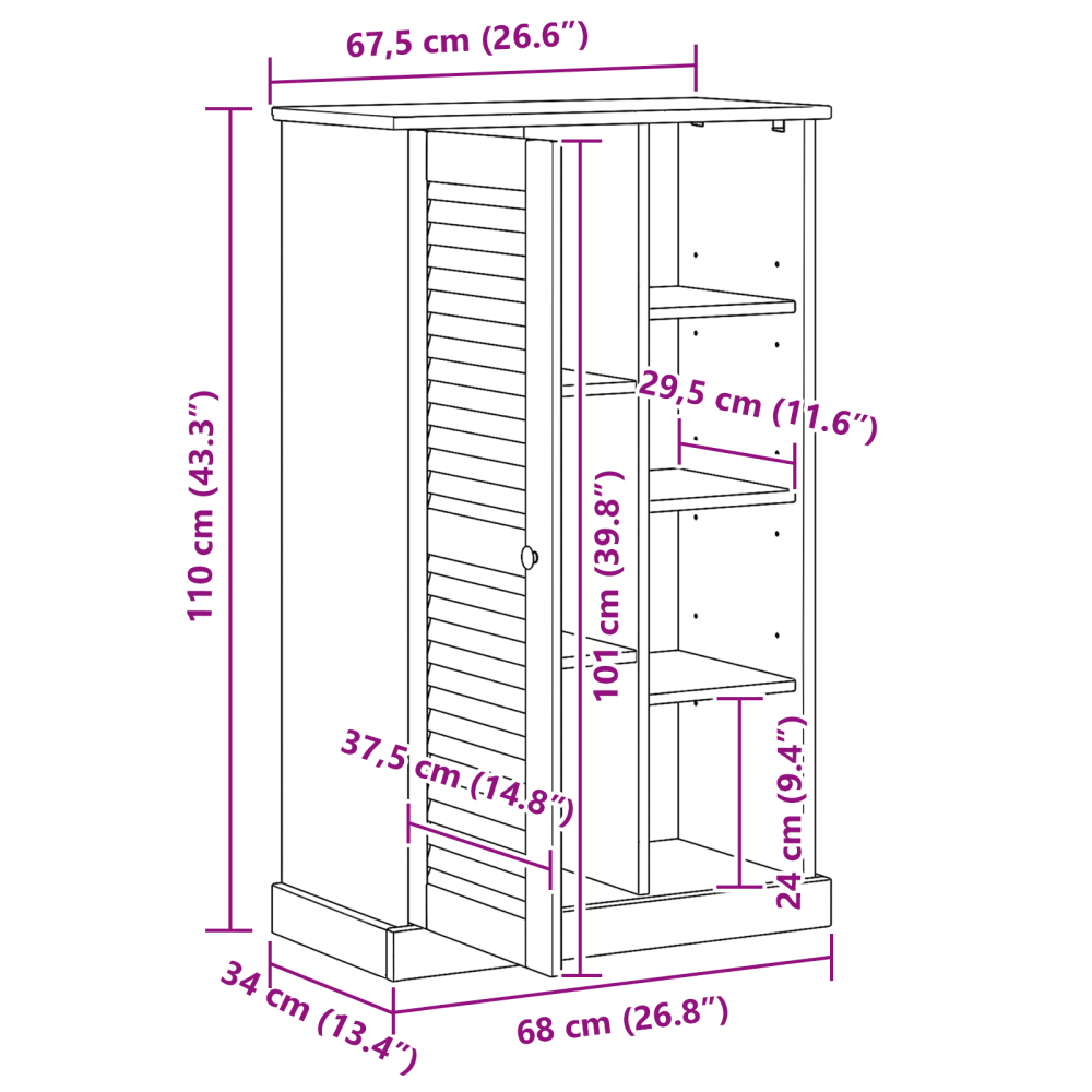Produktbild för Badrumsskåp VIGO Vit och antikvit 68 x 34 x 110 cm Massiv furu