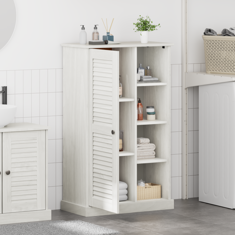 Produktbild för Badrumsskåp VIGO Vit och antikvit 68 x 34 x 110 cm Massiv furu