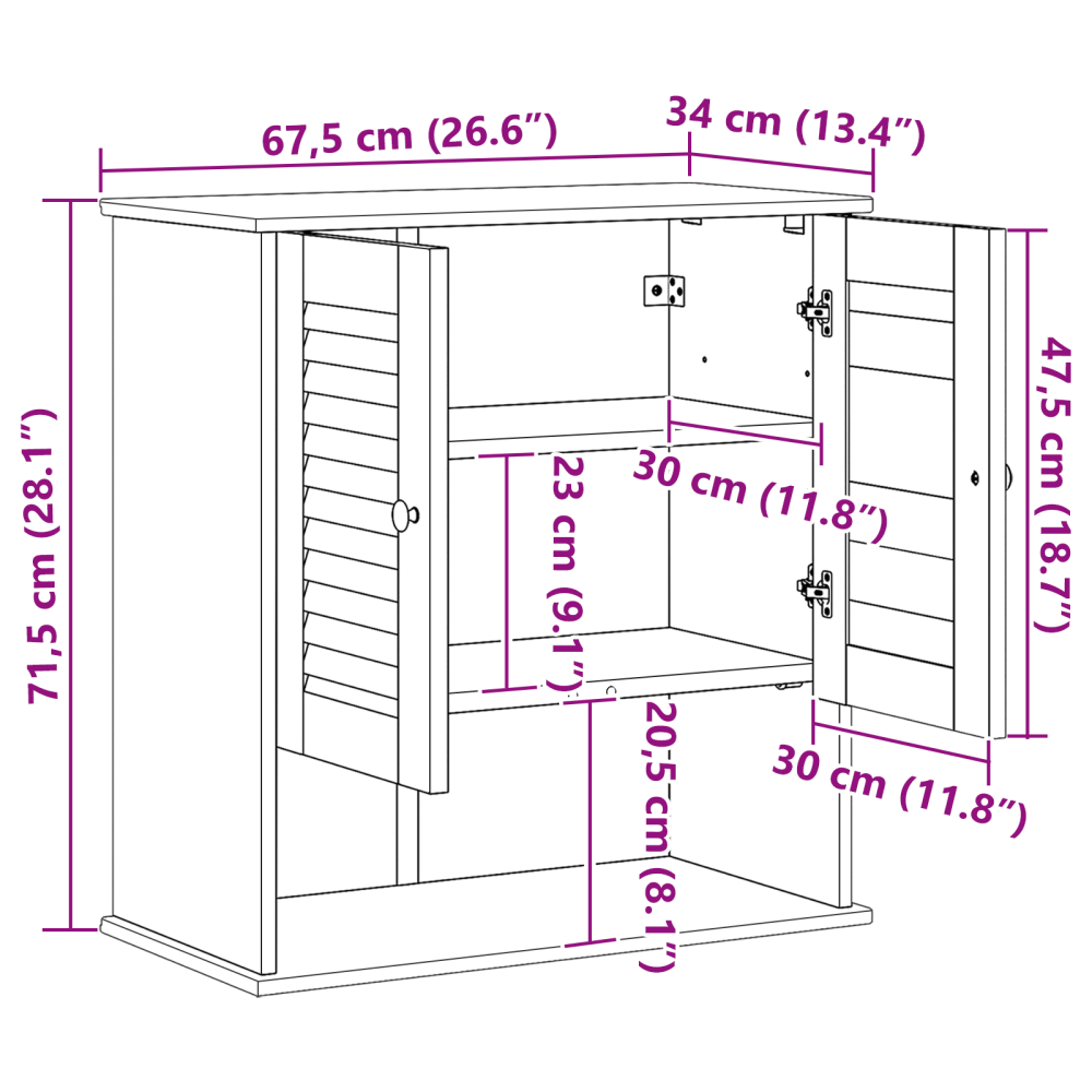Produktbild för Badrumsskåp med hylla VIGO Vit och antikvit 67,5 x 34 x 71,5 cm