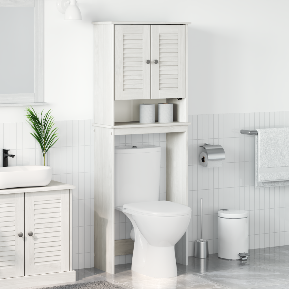 Produktbild för Toalett skåp VIGO Vit och antikvit 60 x 27 x 161 cm Massiv furu