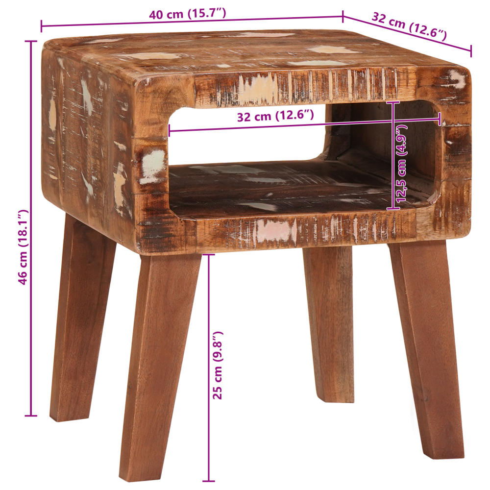 Produktbild för Sidobord med hylla Brun 40 x 32 x 46 cm Solid återvunnen trä
