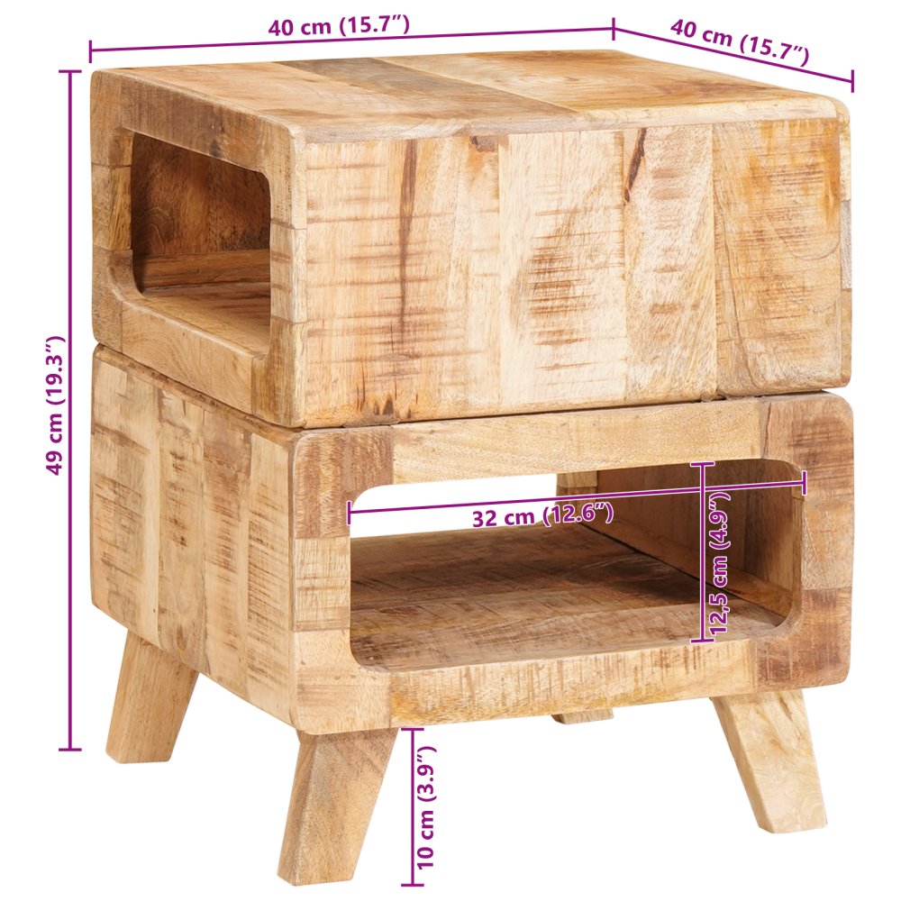 Produktbild för Sidobord med hylla Brun 40 x 40 x 49 cm Massivt mangoträ