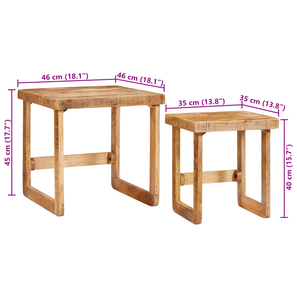 Produktbild för Satsbord 2 pcs Brun 46 x 46 x 45 cm Massivt mangoträ