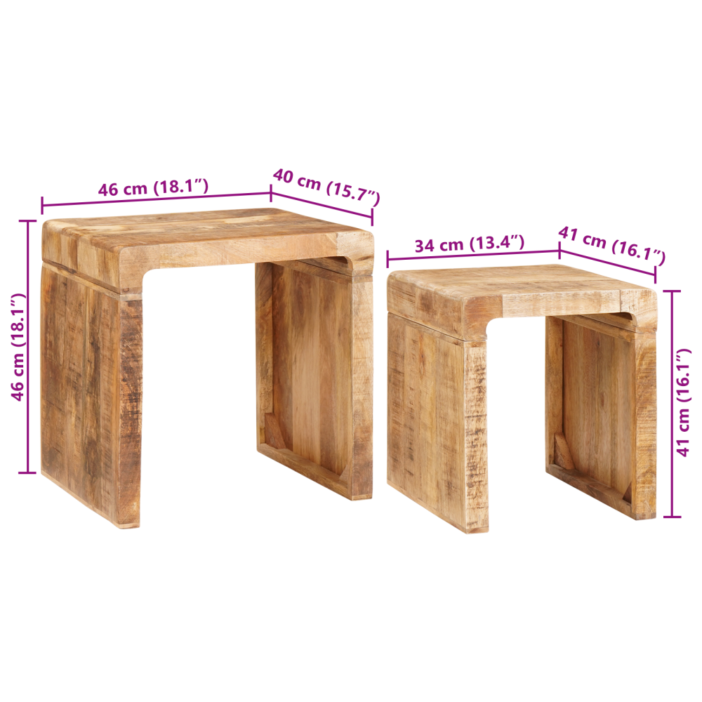 Produktbild för Satsbord 2 pcs Brun 46 x 40 x 46 cm Massivt mangoträ