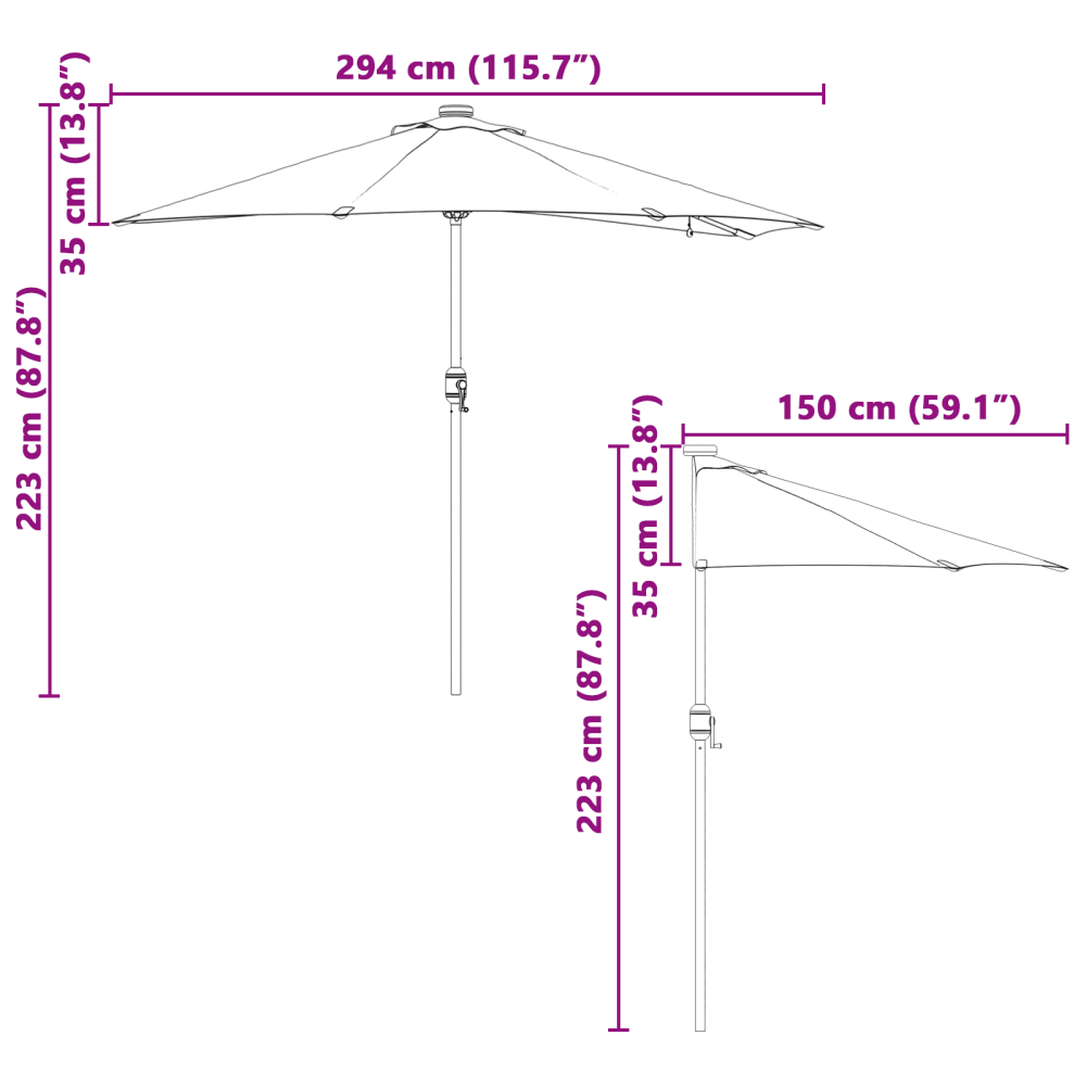 Produktbild för Trädgårdsparasol Grön 294 x 150 x 223 cm Polyester och Stål