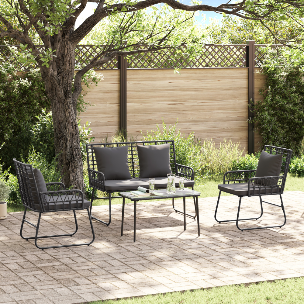 Produktbild för Trädgårdsmöbelset 3 pcs Svart och Anthracit konstrotting