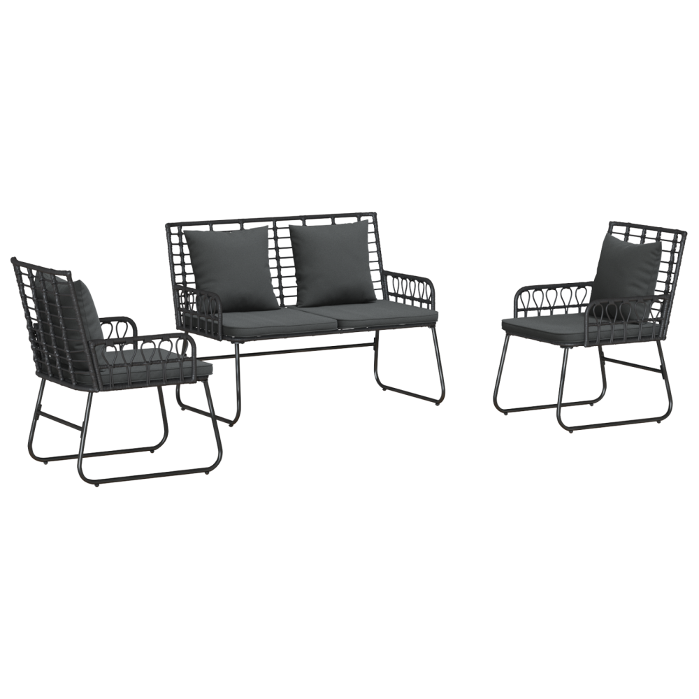 Produktbild för Trädgårdsmöbelset 3 pcs Svart och Anthracit konstrotting