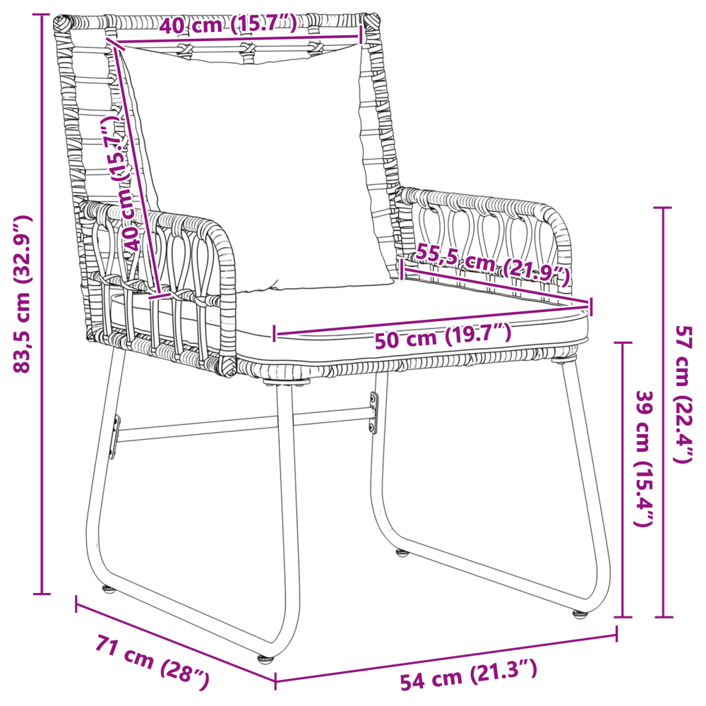 Produktbild för Trädgårdsmöbelset 3 pcs Svart och Anthracit konstrotting
