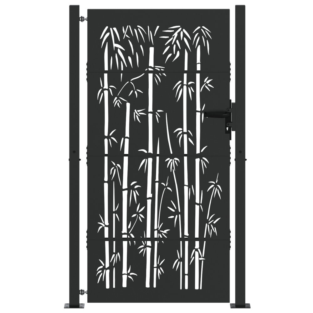 Produktbild för Trädgårdsgrind med lås Svart 110 x 205 cm Pulverlackerat stål