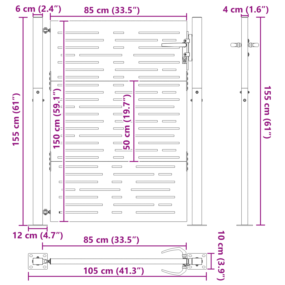 Produktbild för Trädgårdsgrind med lås Svart 110 x 155 cm Pulverlackerat stål
