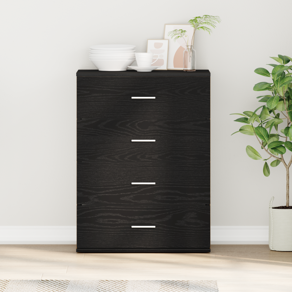 Produktbild för Sideboard med låda Svart Ek 60 x 39 x 80 cm Konstruerat trä