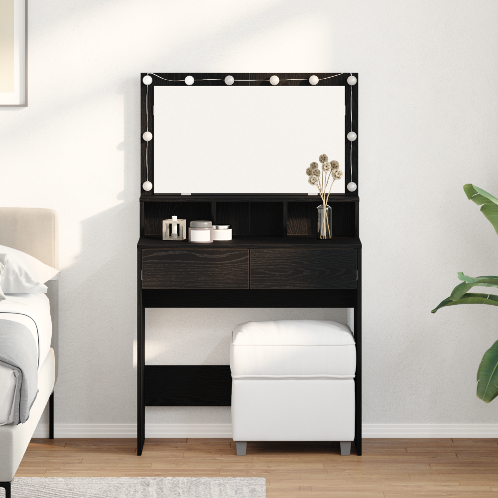 Produktbild för Smyckebord med låda Svart Ek 80 x 41 x 134,5 cm Konstruerat trä