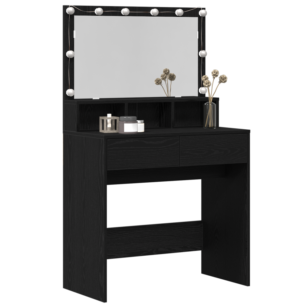 Produktbild för Smyckebord med låda Svart Ek 80 x 41 x 134,5 cm Konstruerat trä