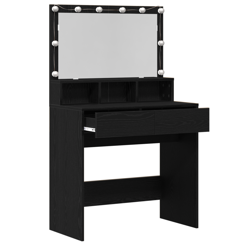 Produktbild för Smyckebord med låda Svart Ek 80 x 41 x 134,5 cm Konstruerat trä