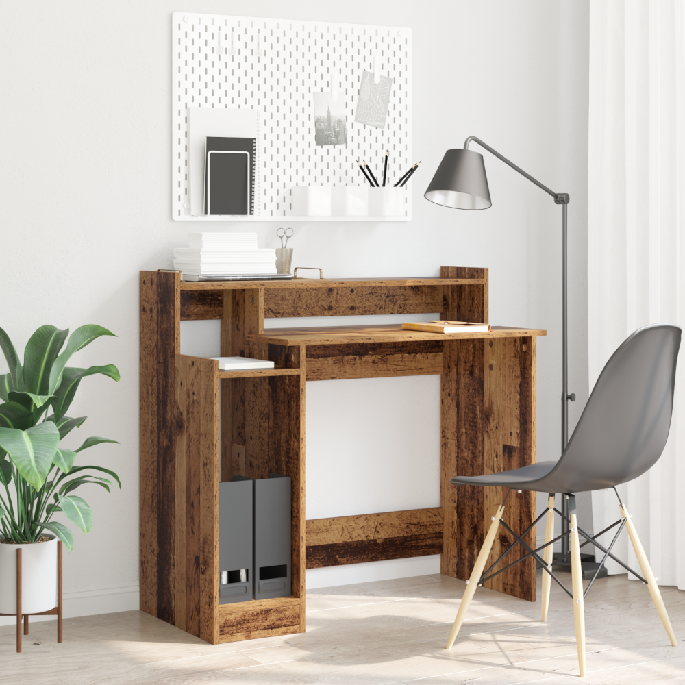 Produktbild för Skrivbord med hylla Gammalt trä 97 x 45 x 90 cm Konstruerat trä