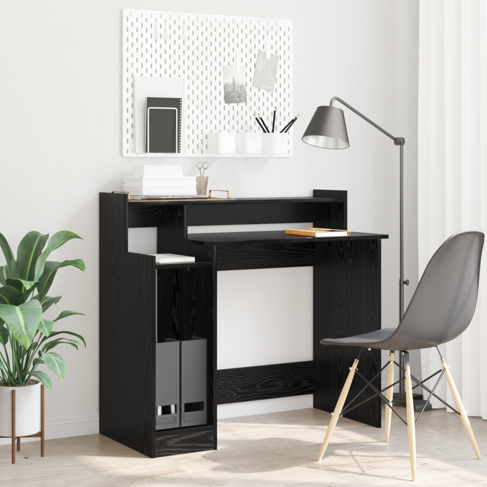Produktbild för Skrivbord med hylla Svart Ek 97 x 45 x 90 cm Konstruerat trä