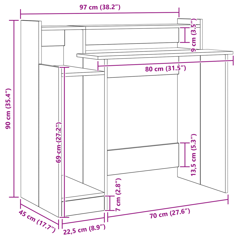 Produktbild för Skrivbord med hylla Svart Ek 97 x 45 x 90 cm Konstruerat trä