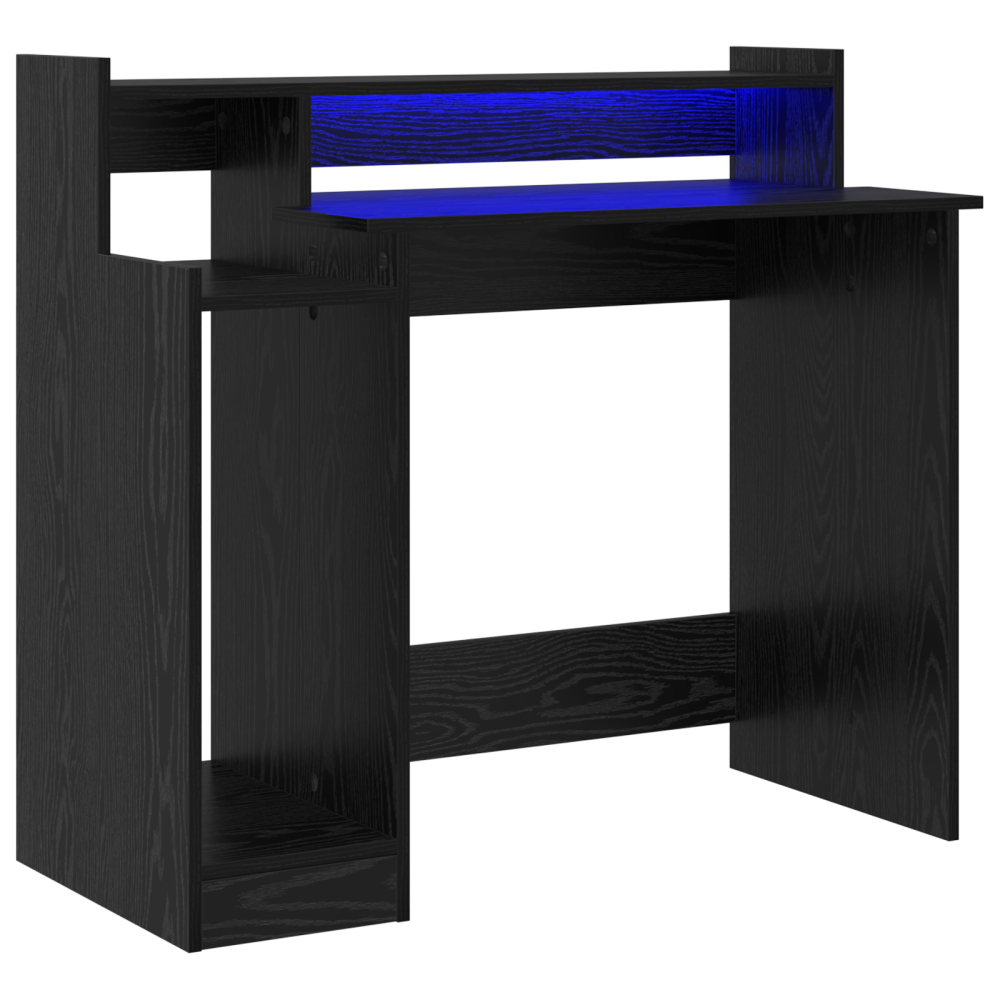 Produktbild för Skrivbord med hylla Svart Ek 97 x 45 x 90 cm Konstruerat trä