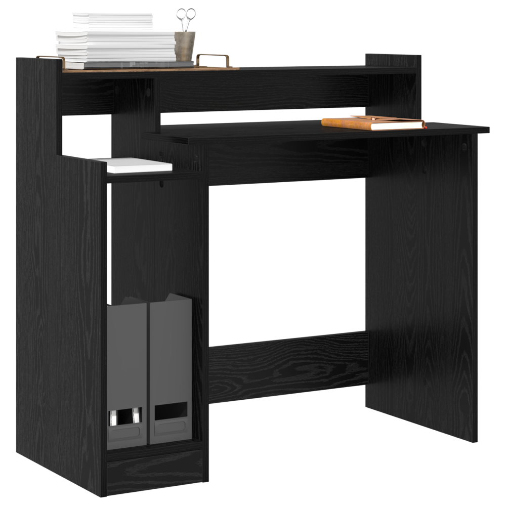 Produktbild för Skrivbord med hylla Svart Ek 97 x 45 x 90 cm Konstruerat trä